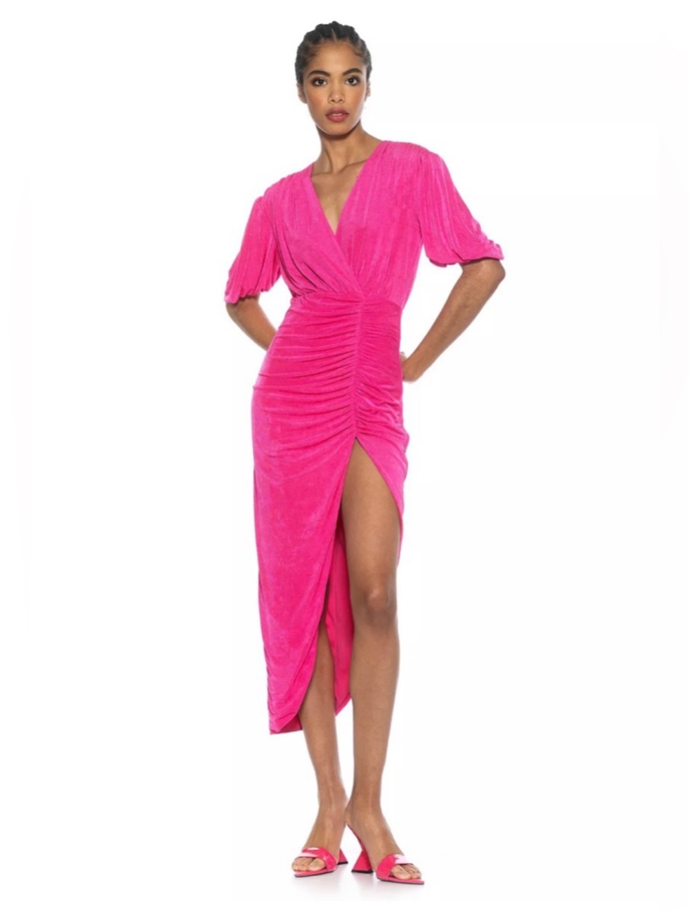 NWT- Women's ALEXIA ADMOR Fern Puff Sleeve Draped Dress